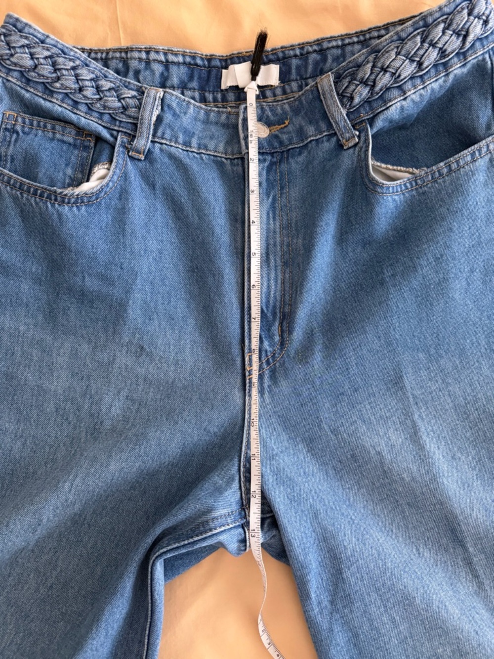 H&M Wide-Leg Mid Blue Denim Jeans with Braided Waistband - Picture 7 of 7